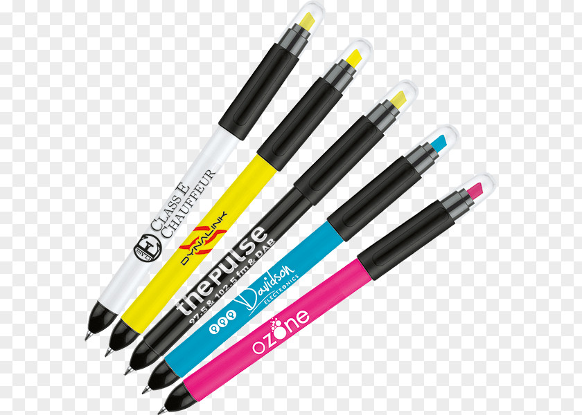 Ballpoint Pen Yellow Blue Highlighter PNG