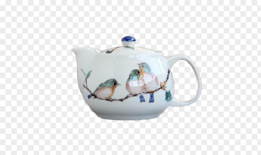 Japanese Nine Valley Sparrow Bird Teapot Jug PNG