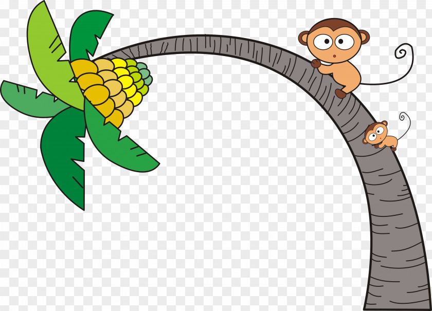 Coconut Tree Monkey Banana Cartoon Drawing Clip Art PNG