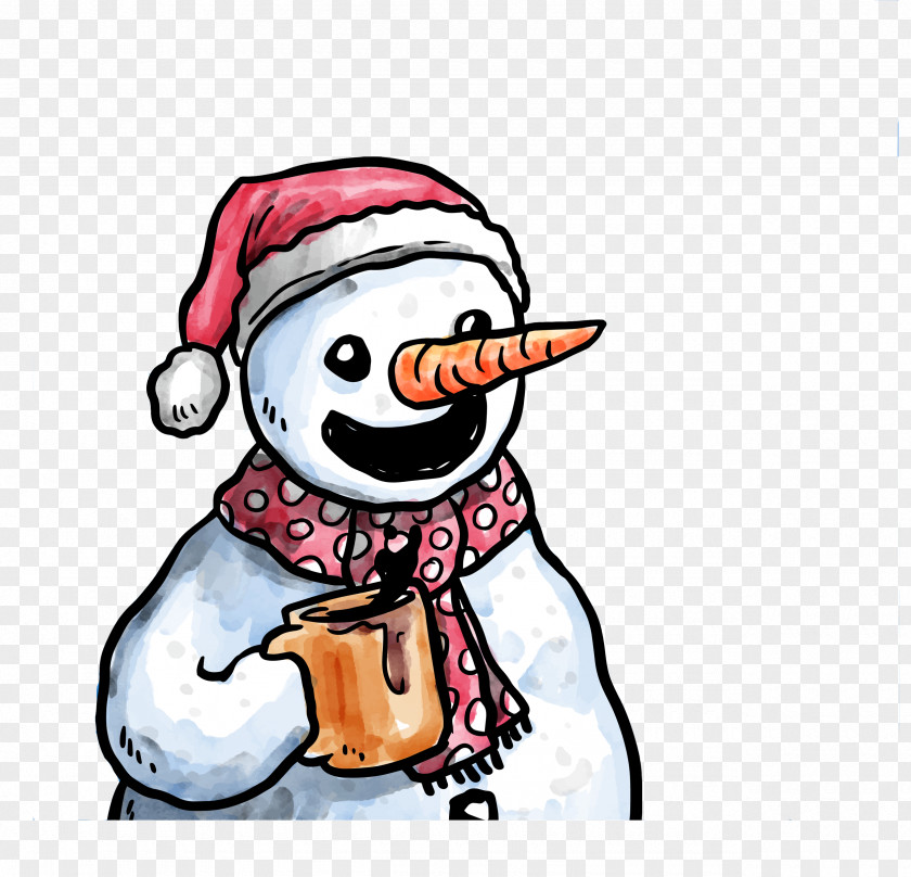 Snowman Holding A Cup Christmas Download PNG