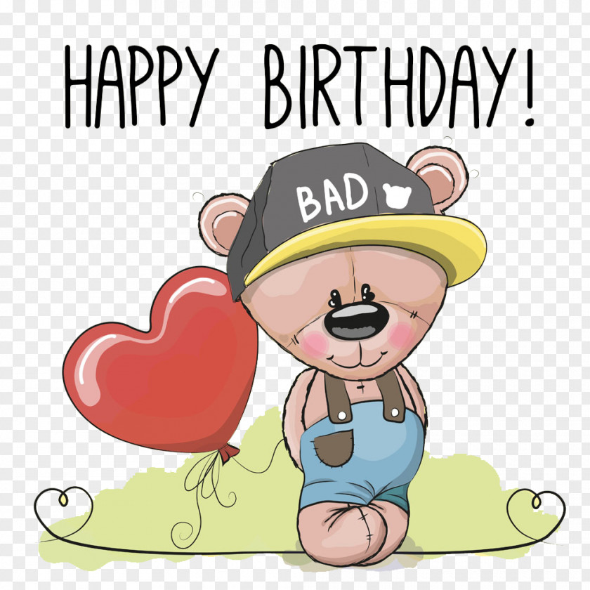 Cubs Hat Bear Birthday Greeting Card Clip Art PNG