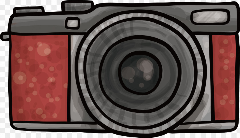 Red Watercolor Hand-painted Camera Mirrorless Interchangeable-lens Painting Lens PNG