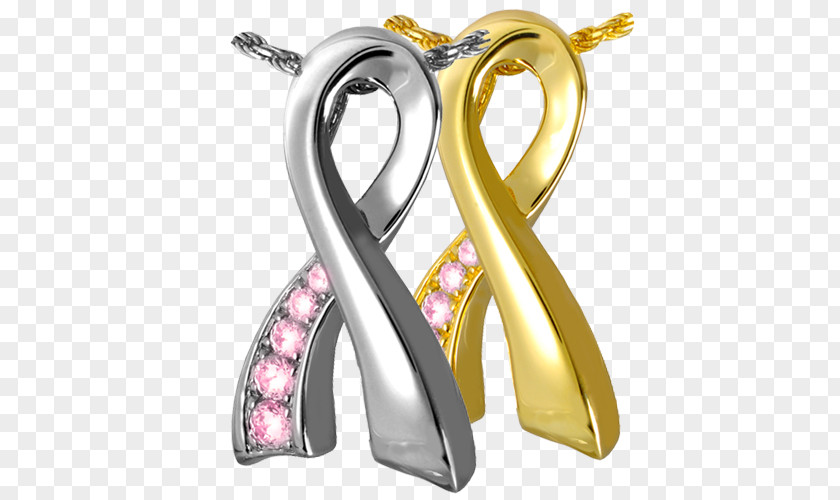 Gold Ribbon Material Pendant Awareness Jewellery Necklace PNG