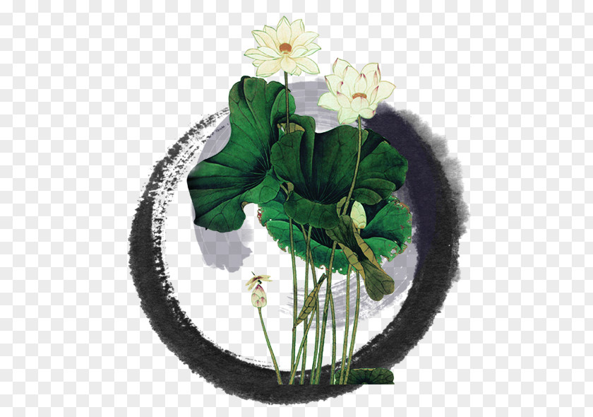 Lotus Element Ink Landscape Painting PNG