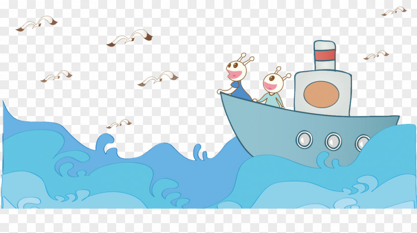 Waves Ship Crane Creative Cartoon Animation Illustration PNG