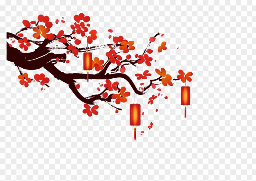 Plum Branches And Lanterns Tangyuan Lantern Festival Chinese New Year PNG
