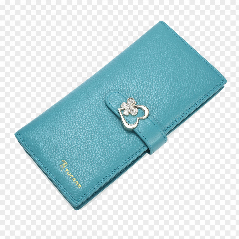 Blue Leather Buckle Long Wallet Zipper Bag PNG