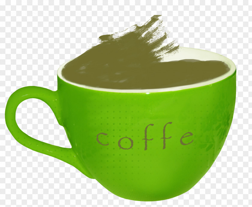 Painted Green Coffee Cup Cafe Mug PNG
