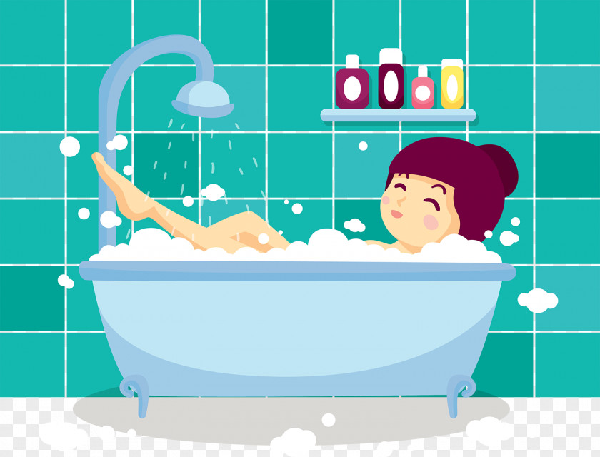 Cute Cartoon Bubble Bath Vector Bathing Bathroom Bathtub Towel PNG