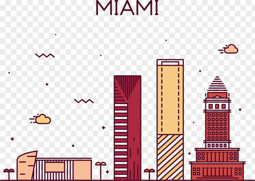 Miami Street View Vector Skyline Stock Illustration PNG