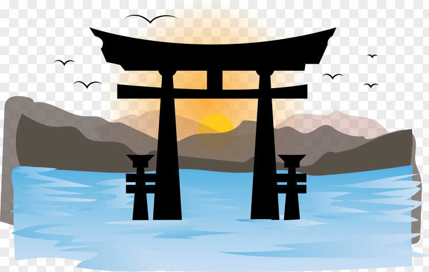 Temple Sunrise Vector Torii Photography Illustration PNG