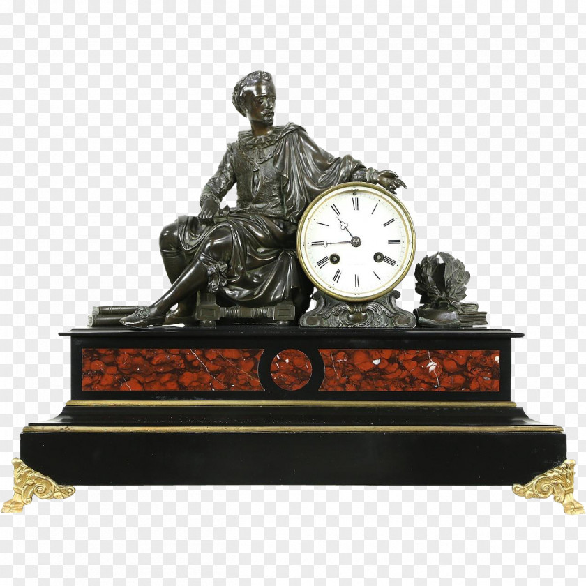 Clock Bronze Sculpture Marble Antique PNG