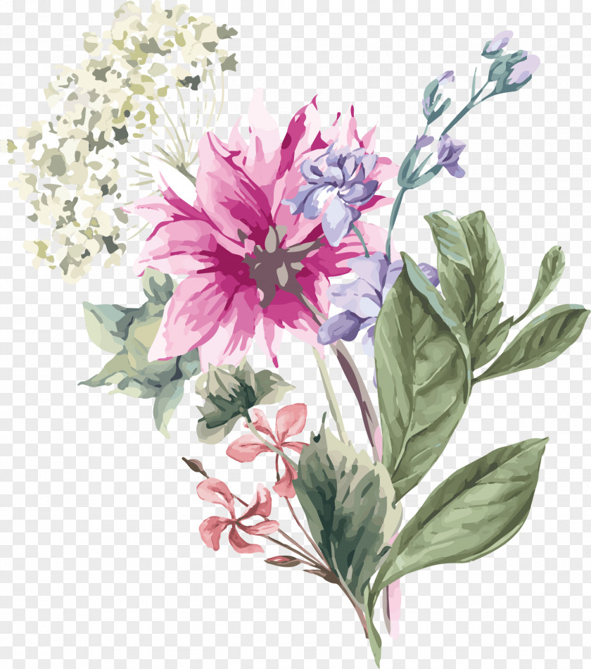 Hand Painted Spring Flowers Hydrangea Flower Stock Illustration PNG