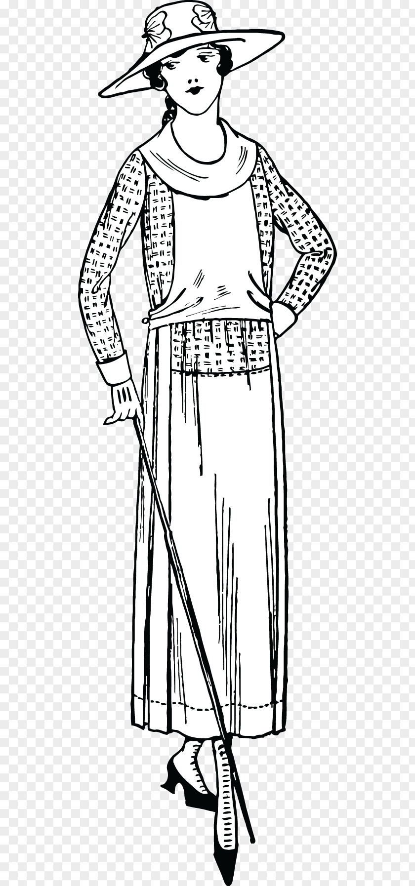 Lady With Hat Line Art Shoe Costume Clip PNG