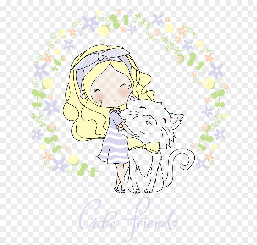 Vector Woman With Cat Kitten Dog Puppy PNG