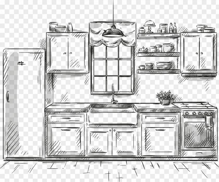 Hand-painted Kitchen Drawing Furniture Illustration PNG