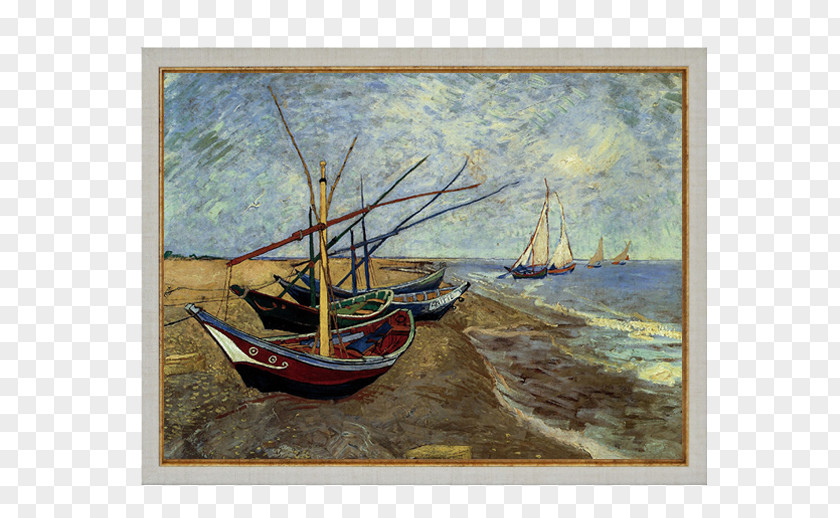 Oil Paintings Van Gogh Museum Fishing Boats On The Beach At Saintes-Maries Painting Canvas PNG