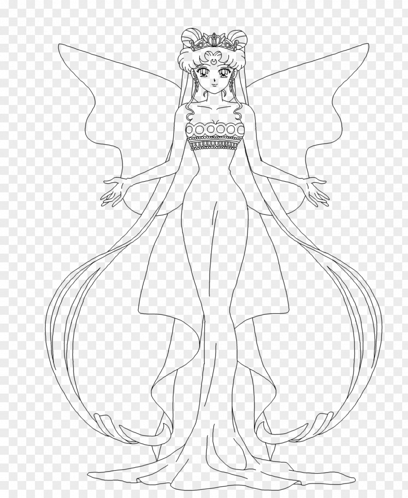 Sailor Moon Queen Serenity Line Art Drawing PNG