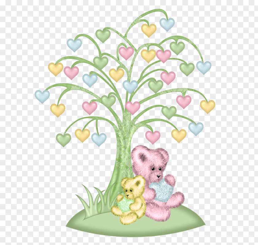 Two Bears In Love Tree Bear Floral Design Clip Art PNG