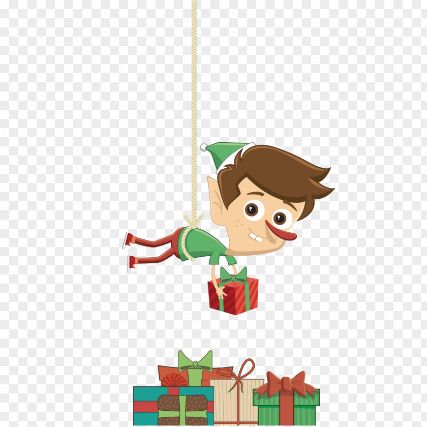 Elf And Gifts Christmas Santa Claus Gift Illustration PNG