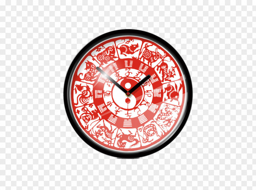 Chinese Zodiac Silent Living Room Wall Clock Astrological Sign Dog Astrology PNG