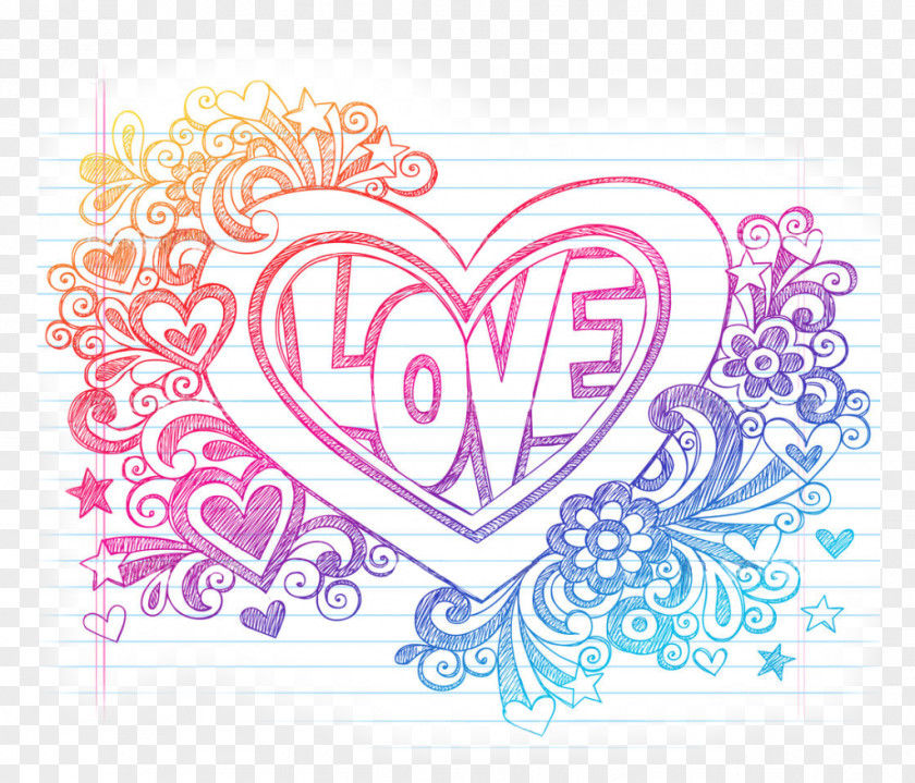 Doodle Vector Drawing Love Heart Sketch PNG