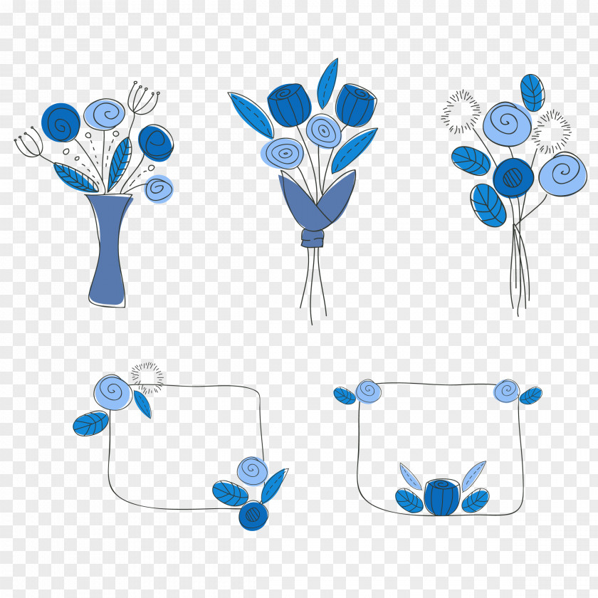 Frames And Hand-painted Bouquets Flower Bouquet Blue PNG