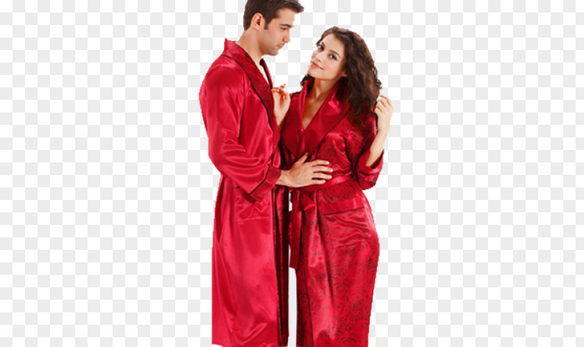 Red Satin Bathrobe Nightgown Nightwear Dress PNG