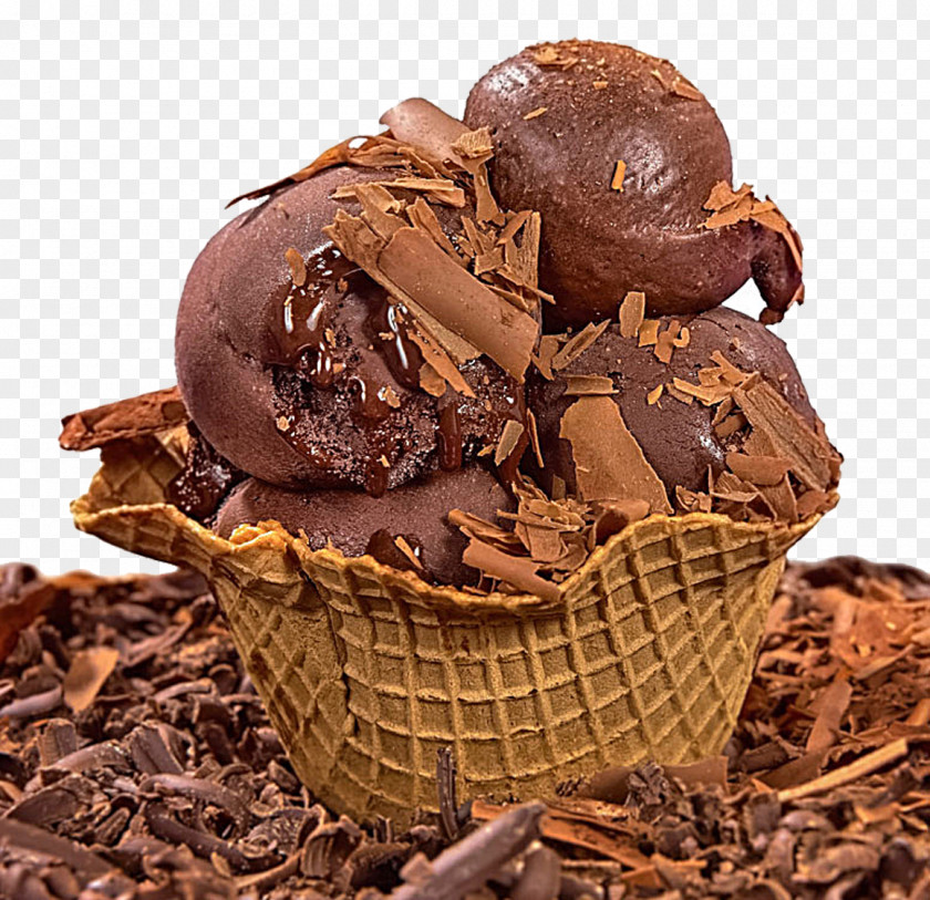 Delicious Chocolate Cake Ice Cream Cone Gelato PNG