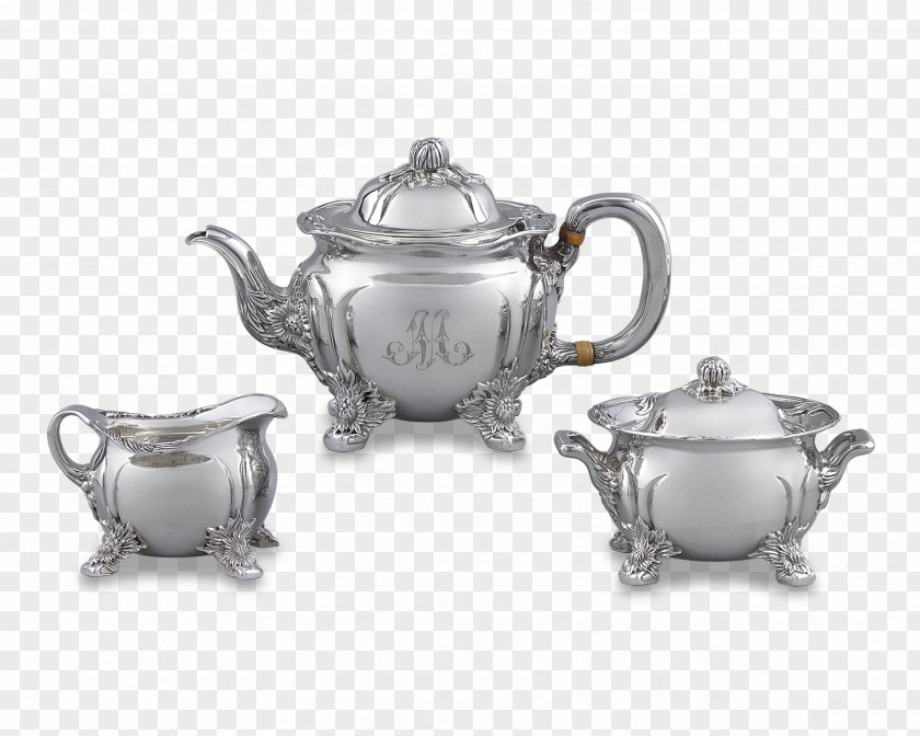 Silver Sterling Tea Set Chrysanthemum PNG