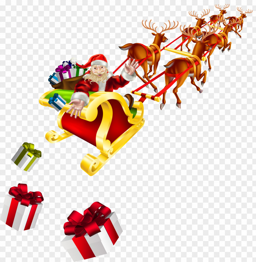 Cartoon Santa And Sleigh Claus Christmas Sled Clip Art PNG