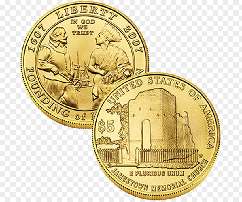 Coin Jamestown United States Mint Roanoke Colony Gold PNG