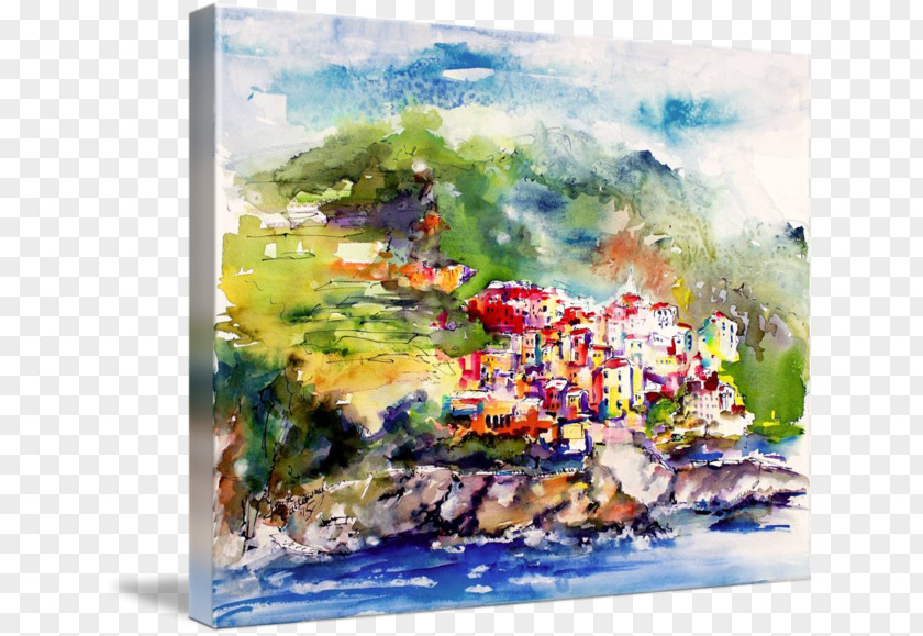 Cinque Terre Watercolor Painting Art Ink Wash PNG