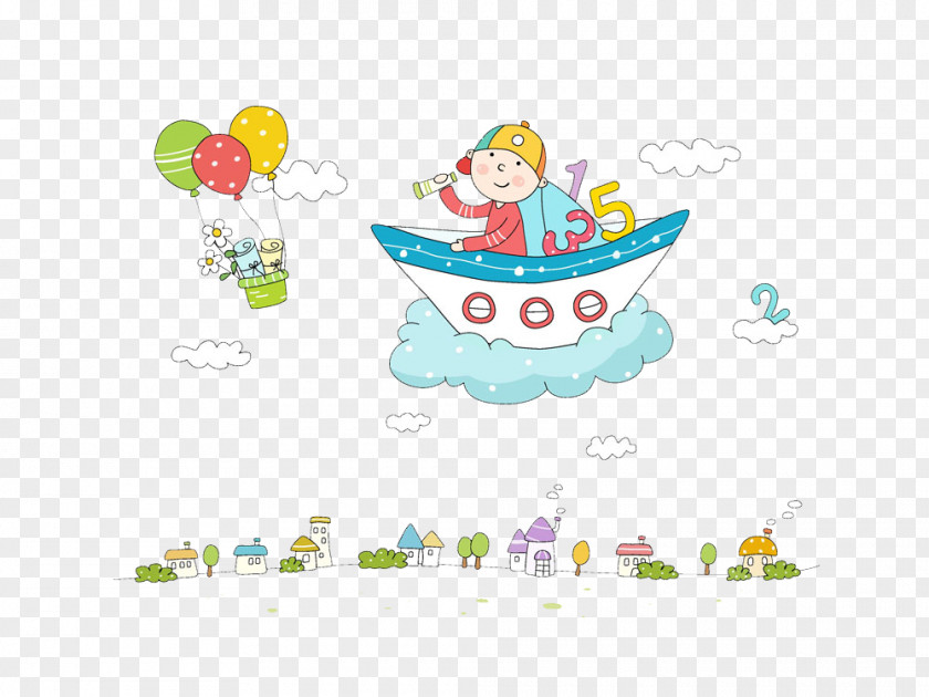 Playing A Boat Fly Cartoon Children HD Buckle Material Child PNG