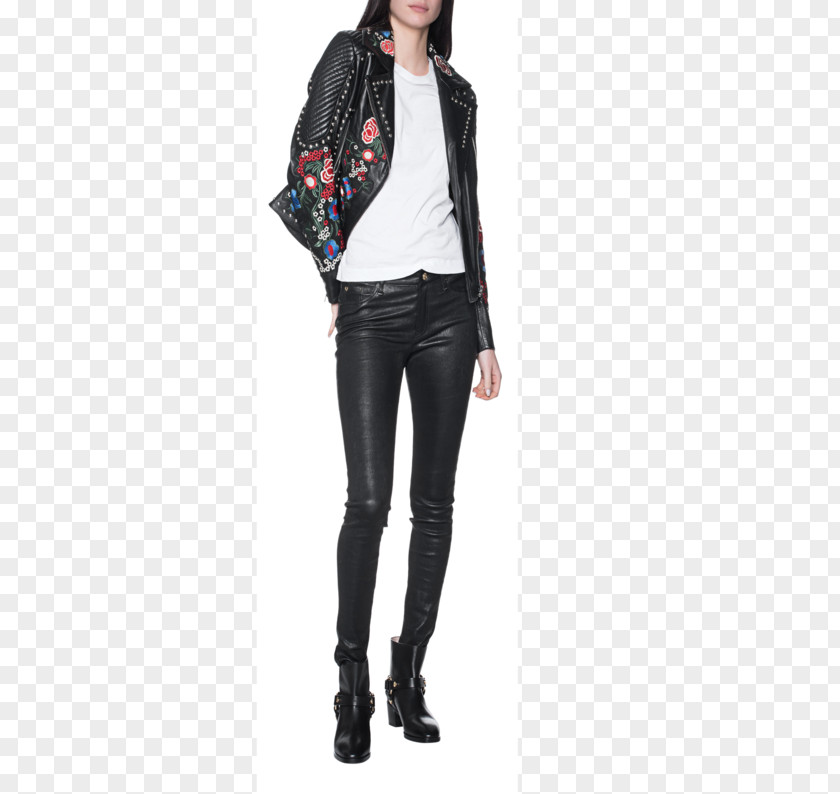 Jeans Leather Jacket Waist Leggings Sleeve PNG
