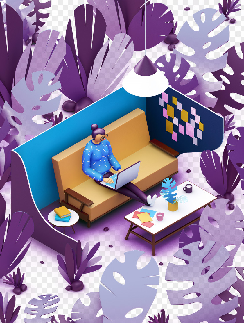 Cartoon Painted Purple Leaves And The Seat Of People Illustration PNG
