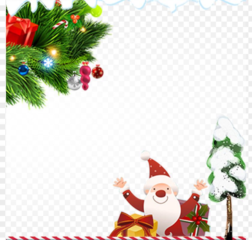 Cute Smiling Elderly Background Christmas Tree Santa Claus Gift PNG