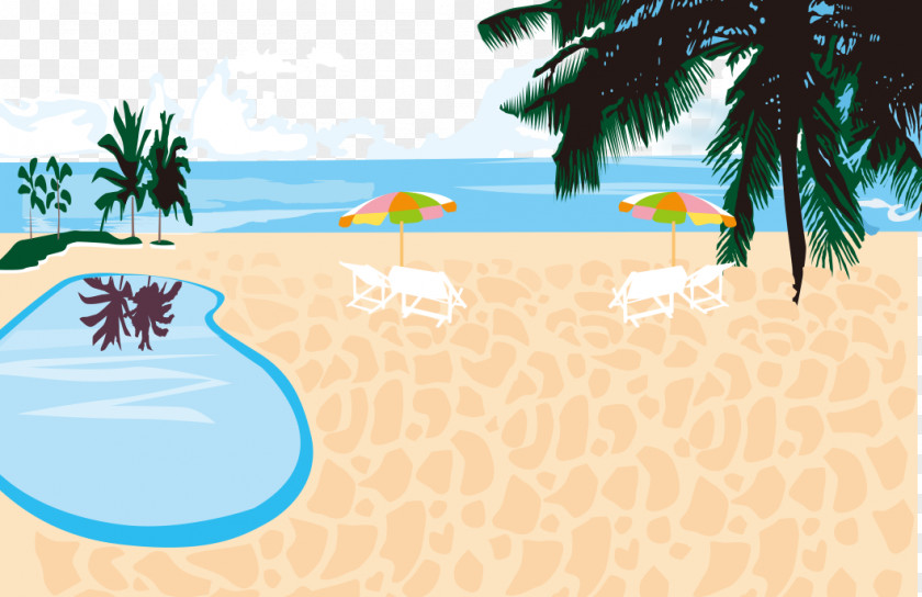 Cartoon Painted Palm Beach Umbrella Drawing PNG