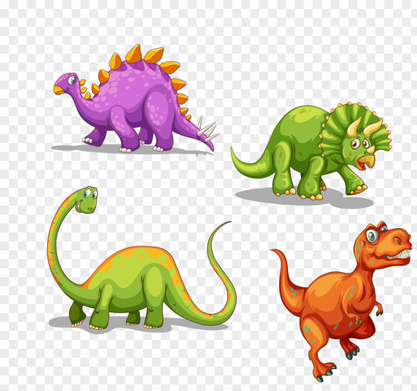 Vector Colored Cartoon Dinosaur Tyrannosaurus Triceratops PNG