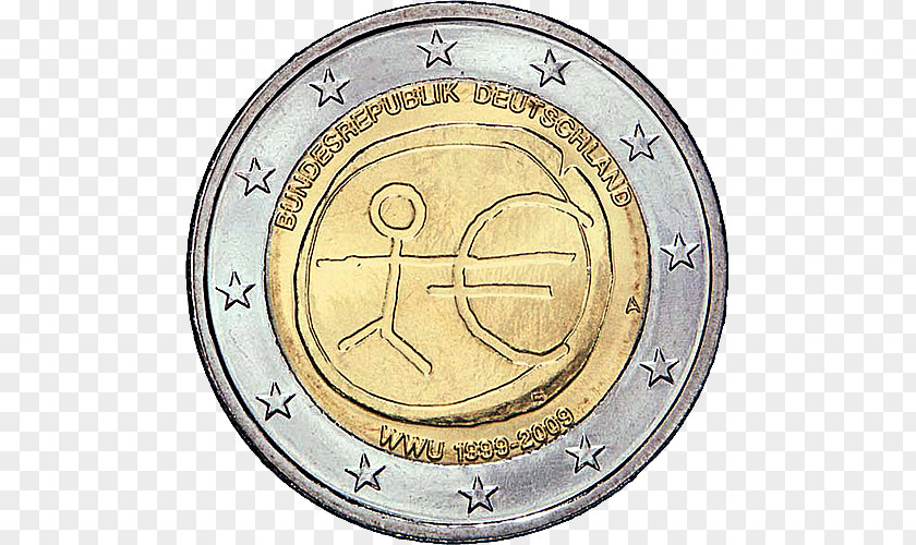 2 Euro Coin Economic And Monetary Union Currency Numismatics PNG