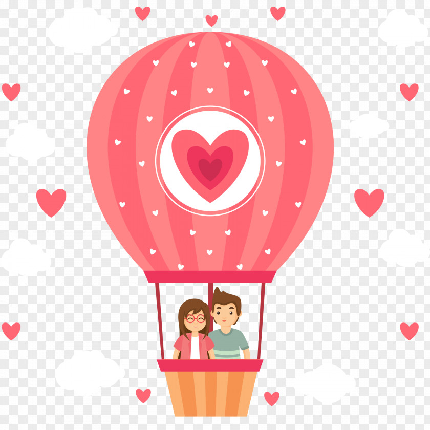 Couple Vector Illustration Hot Air Balloon On PNG