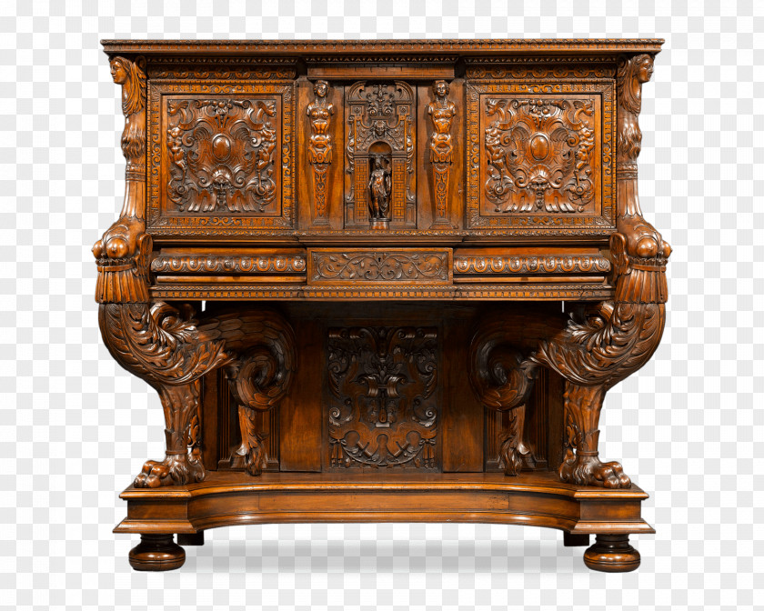 Carved Exquisite Italian Renaissance Gothic Architecture Antique Furniture French PNG
