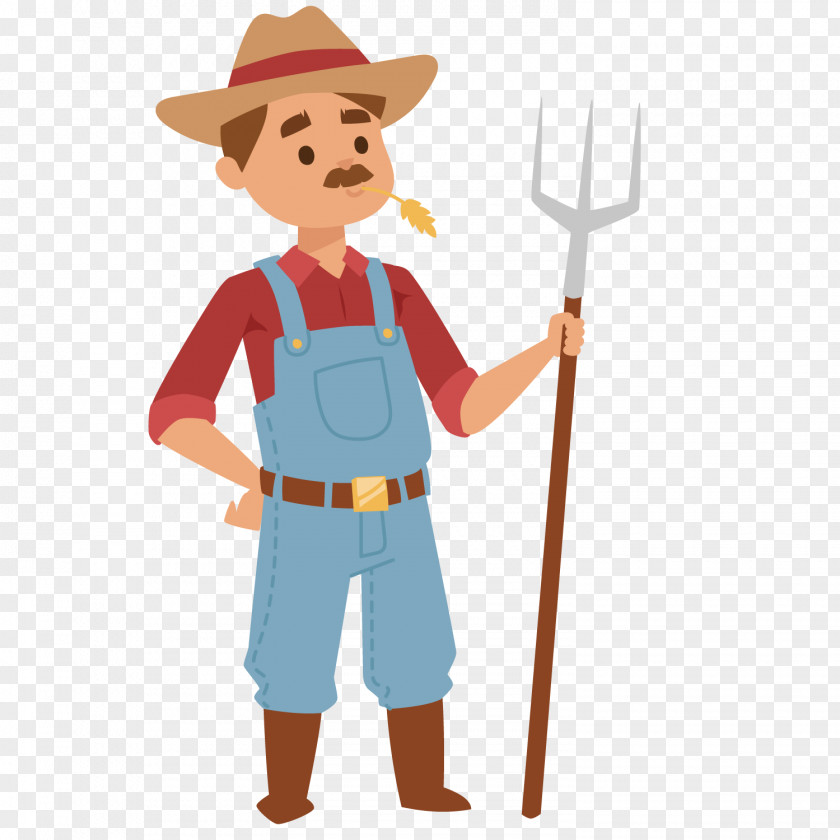 Holding The Fork Of Uncle Farmer Cartoon Agriculture PNG