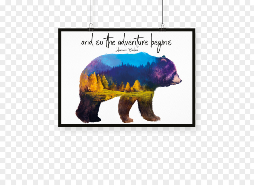 Adventure Poster Watercolor Painting Bear Canvas PNG