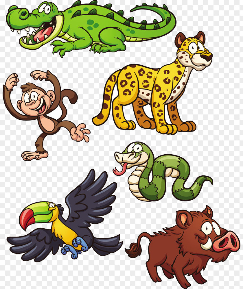 Cartoon Animals Jungle Animal Snake Jaguar Clip Art PNG