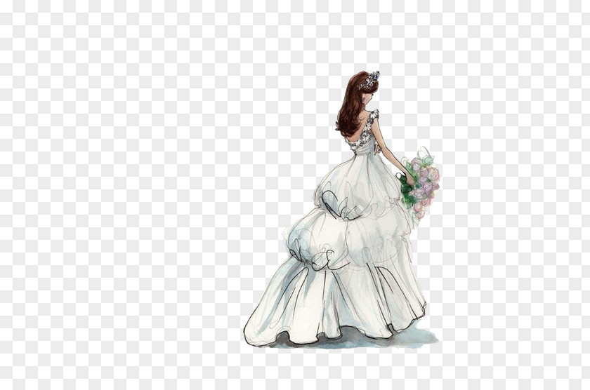 The Bride Wore A Wedding Dress Fashion Design Drawing Art Illustration PNG