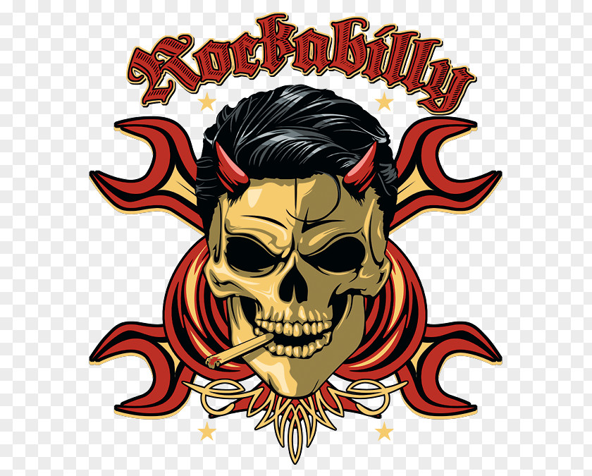Rockabilly Skull Retro Style PNG