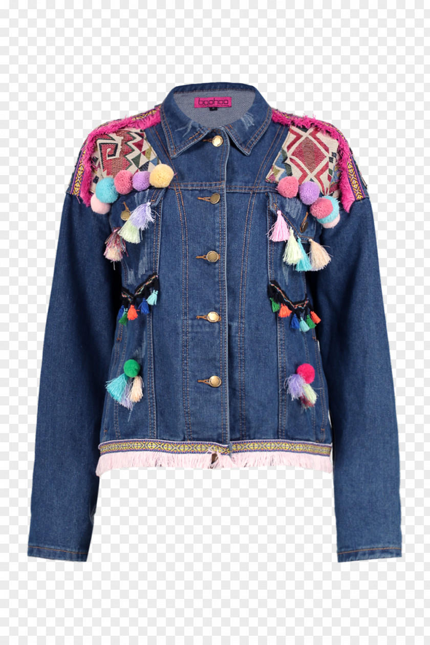 Span And Div Denim Jacket Embroidery Pom-pom Jeans PNG