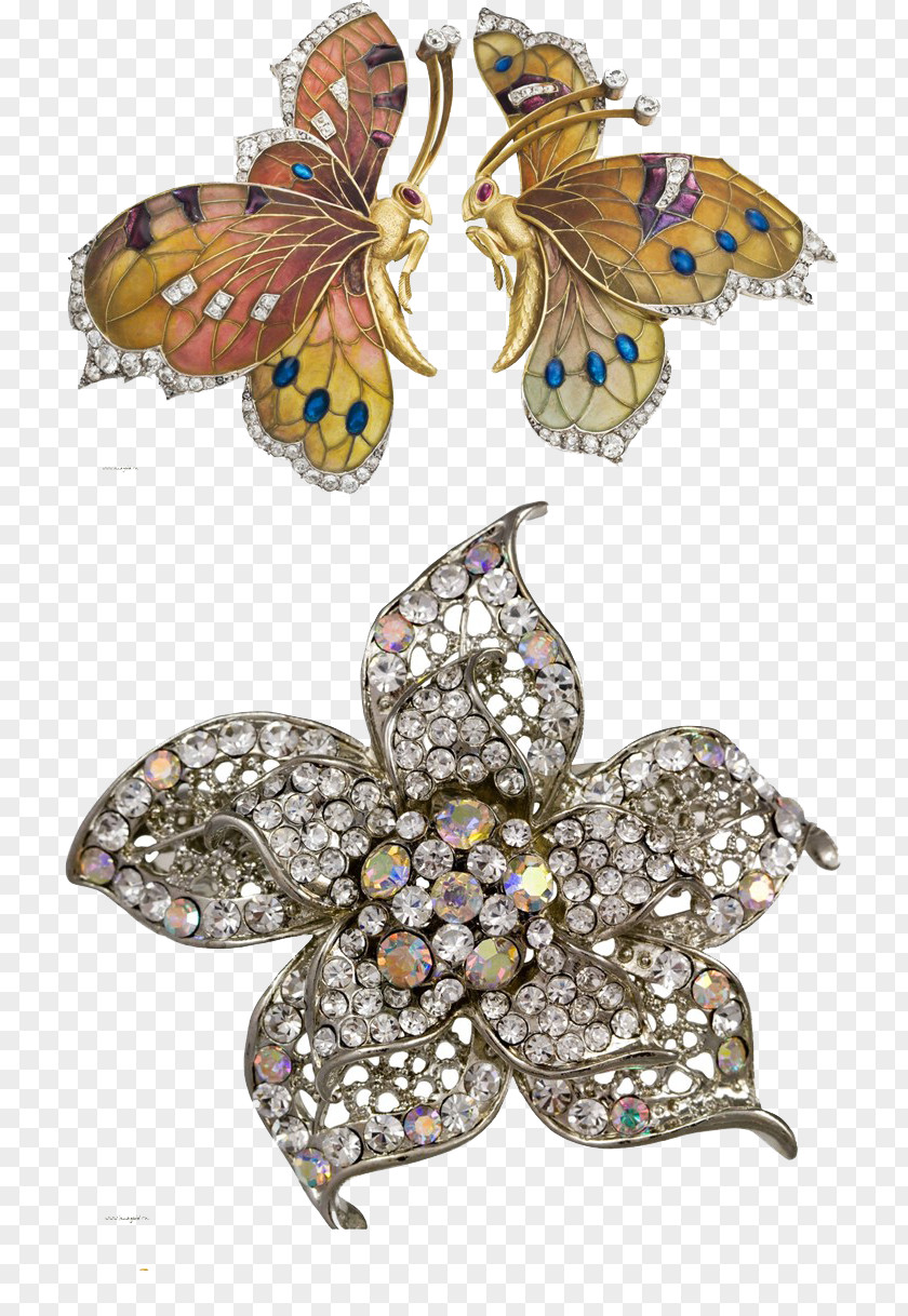 Diamond Flower Butterfly Barrette Jewellery Art Nouveau Hairpin PNG