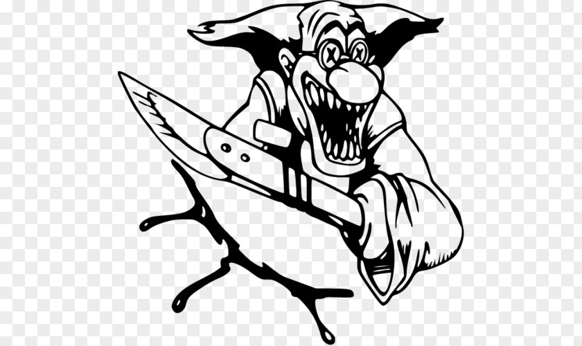 Scary Clown Black And White Line Art Clip PNG